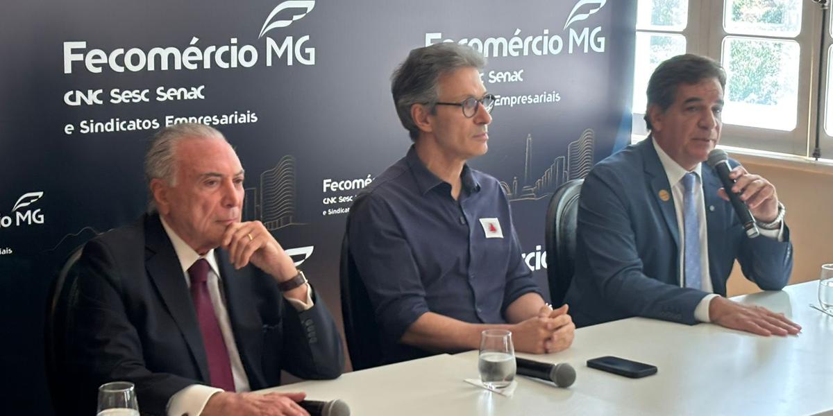Temer participou de fórum da Fecomércio-MG nesta sexta-feira (19), junto do governador Romeu Zema (Novo) e do presidente da federação, Nadim Donato (Bernardo Haddad/ Hoje em Dia)