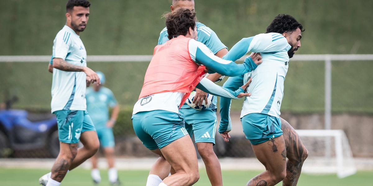 Treino na Toca da Raposa II não teve a presença de Sinisterra e nem do meia Eduardo (Foto: Gustavo Aleixo/Cruzeiro)