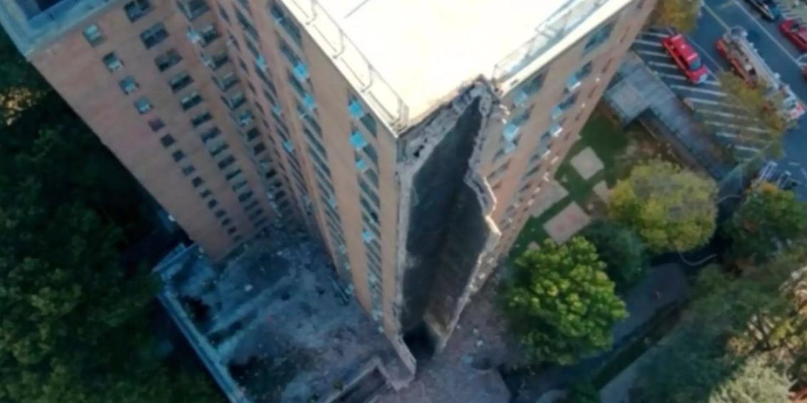 Parte de um prédio desabou no Bronx, em Nova York, nesta quarta-feira (Reprodução/Vídeo/KCTV5)