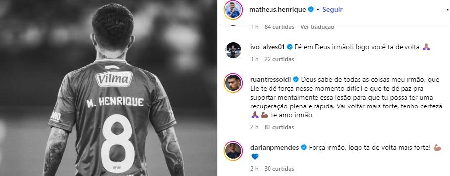 Ruan Tressoldi mandou mensagem de apoio ao amigo (Reprodução: Instagram)