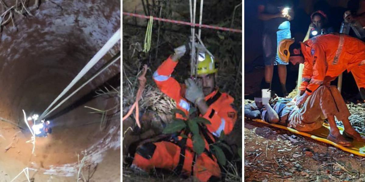 Imagens do Corpo de Bombeiros mostram a operação de resgate (CBMMG/Divulgação)