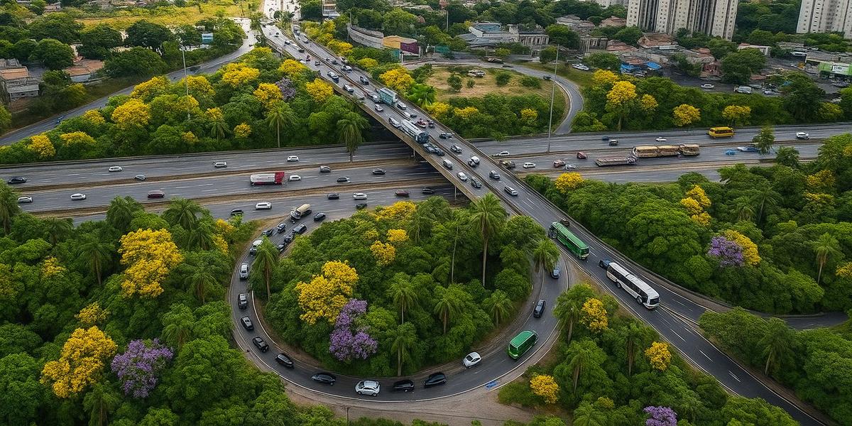 Trevo do BH Shopping foi 'reflorestado' utilizando Inteligência Artificial (Imagem criada com IA/ Instituto Mata Urbana @mata_urbana)