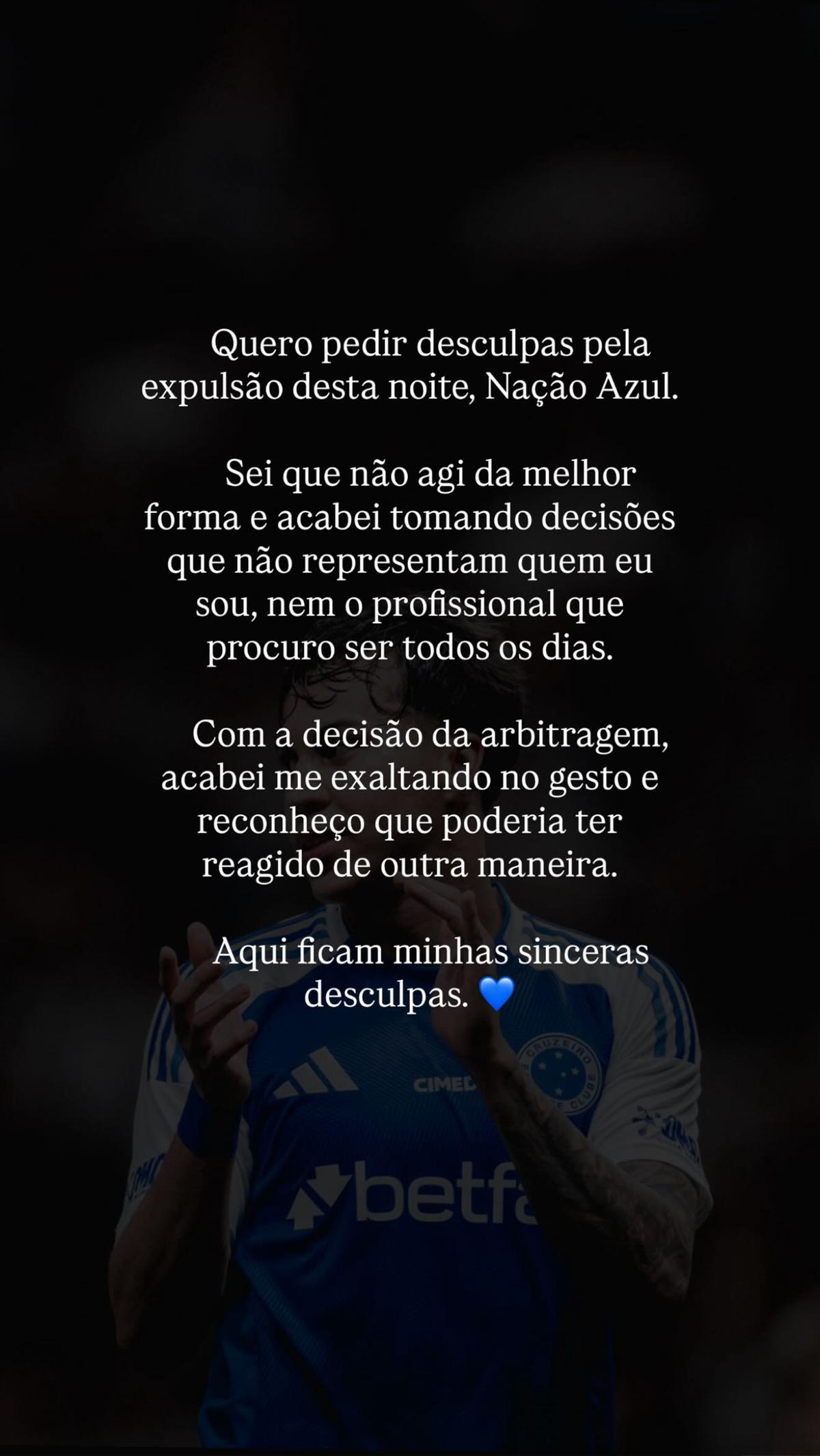 Kaio Jorge pede desculpas após expulsão contra o Atlético (Reprodução / Instagram Kaio Jorge)