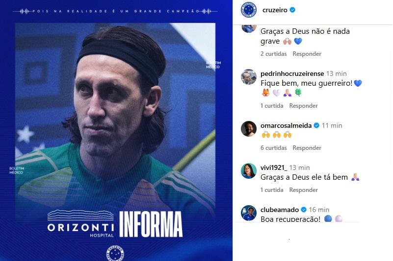 Torcida do Cruzeiro deseja pronta recuperação ao goleiro Cássio (Reprodução / Instagram Cruzeiro)