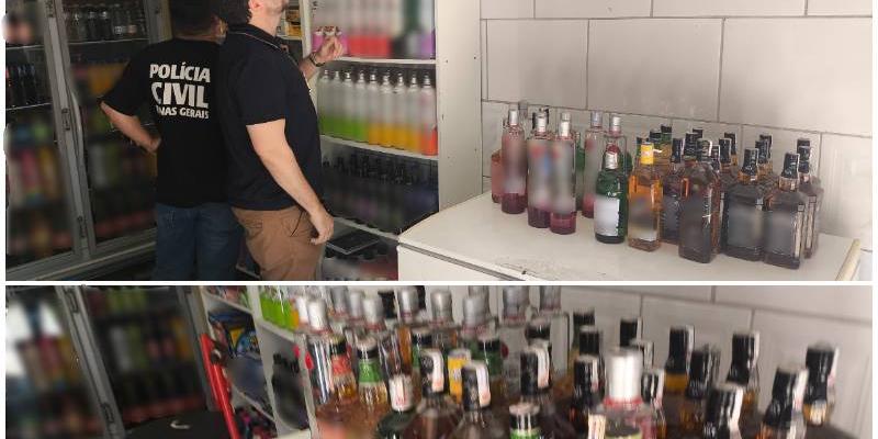 Garrafas foram apreendidas em uma adega em Pouso Alegre, no Sul de Minas (Divulgação/ PCMG)