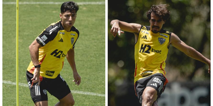 Alan Franco e Igor Gomes estão pendurados com dois cartões amarelos (Fotos: Pedro Souza/Atlético)