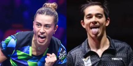 Bruna Takahashi e Hugo Calderano avançam às oitavas do WTT Champions Frankfurt (Montagem / Foto: Reprodução World Table Tennis (WTT) / Divulgação ITTF)