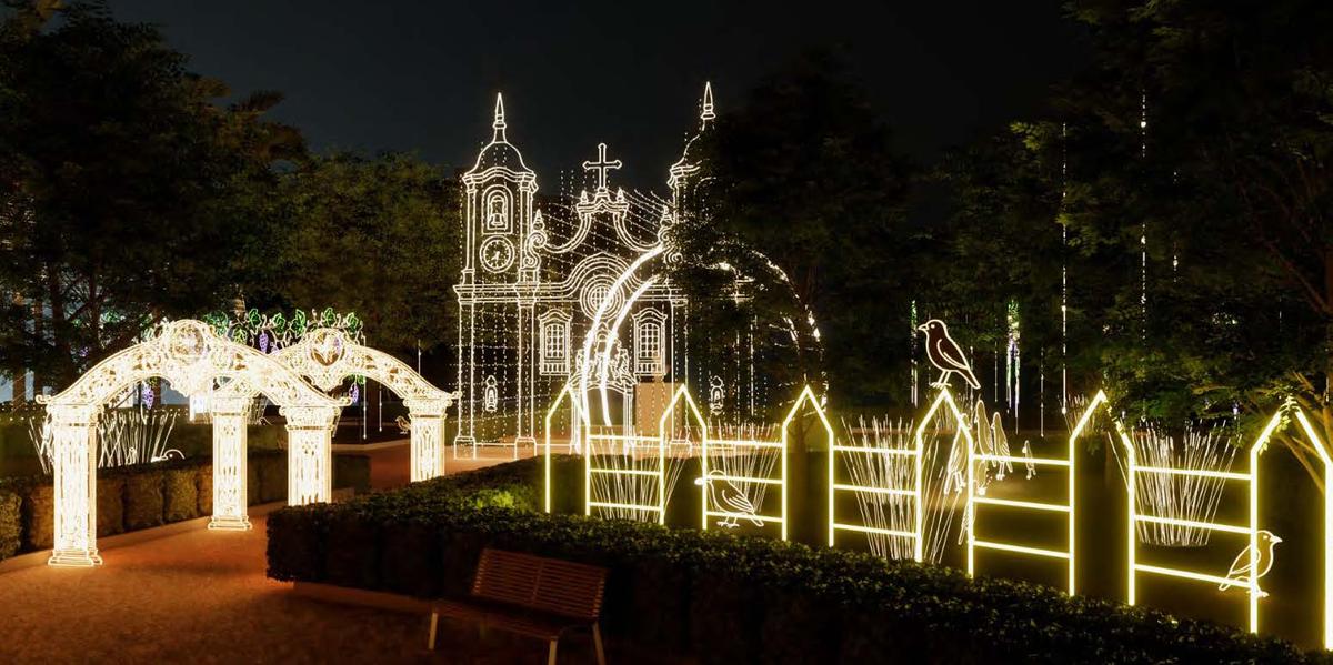 Praça da Liberdade ganha cenografia especial, luzes imersivas e atrações culturais na edição 2025 do Natal da Liberdade, que homenageia a arte e a identidade mineira (Divulgação)
