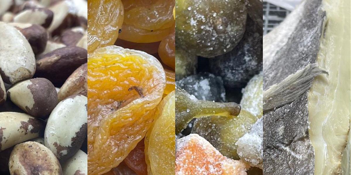 Tradicionais produtos da ceia de natal como castanha-do-pará, damasco, frutas cristalizadas e bacalhau tiveram aumentos de preços em BH (Montagem - Valéria Marques/ Hoje em Dia)