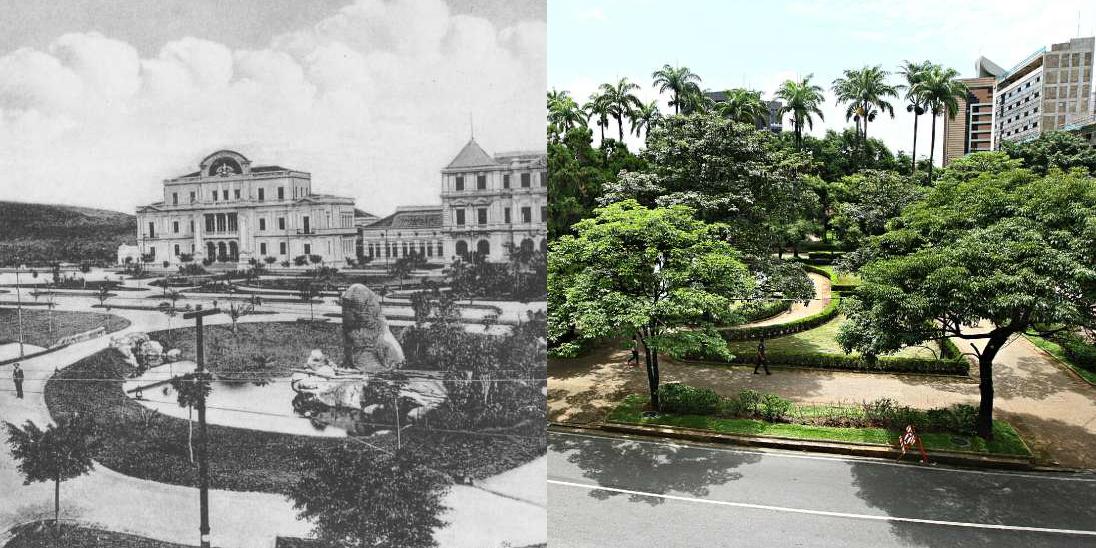 Praça da Liberdade 1915 e atual (Montagem)