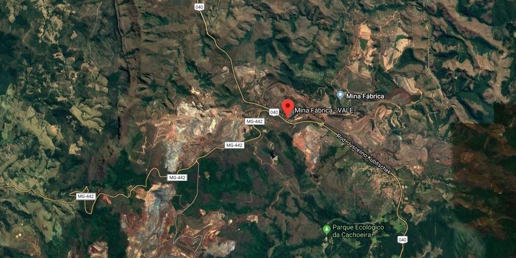 Mina dr Fábrica, em Ouro Preto, onde fica a barragem Farroupilha III (REPRODUÇÃO / GOOGLE MAPS)