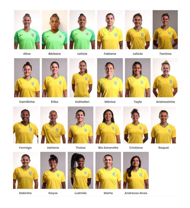 Quais são os nomes das jogadoras do Brasil?