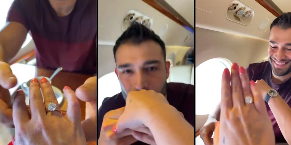 Britney Spears exibe anel de noivado com diamante e ganha beijo na mão do noivo Sam Asghari (Instagram / britneyspears / Reprodução)