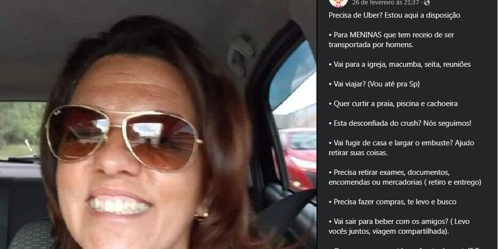A motorista paulista Elizandra Cândido, que trabalha no Uber, viralizou no Facebook coim seu post bem-humorado (Facebook / eli.lacos.7 / Reprodução)