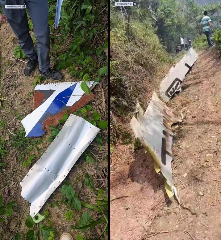 Imagens que circulam nas redes sociais mostram supostos destroços do Boeing 737 da China Eastern Airlines (Twitter / CGTNOfficial / Reprodução)