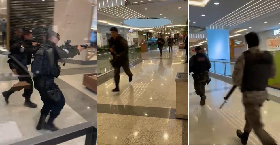 Policiais à procura dos suspeitos no shopping (Redes Sociais/Reprodução)