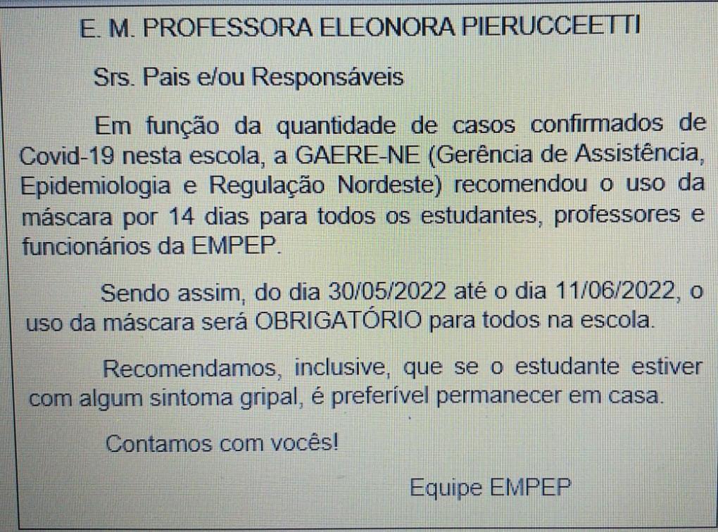 Comunicado com a nova medida foi enviado aos pais e responsáveis, nesta sexta-feira (27) (Reprodução)