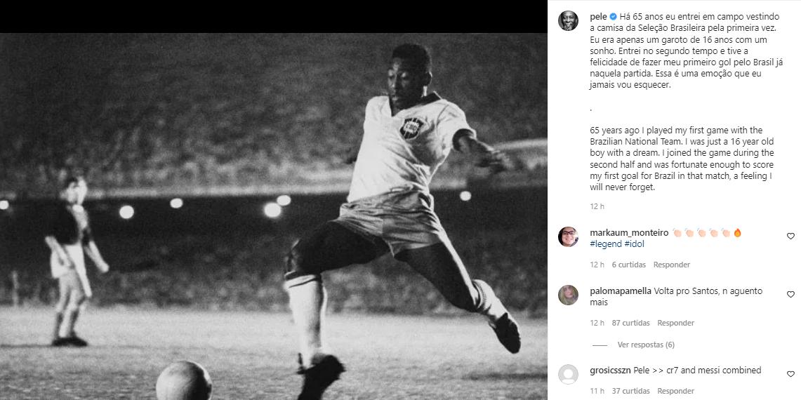 Pelé estreou na Seleção Brasileira em 1957 e deixou seu gol contra a Argentina (Instagram / pele / Reprodução)