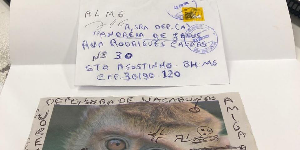 Carta com insultos raciais e símbolos nazistas. (Divulgação: Andreia de Jesus)