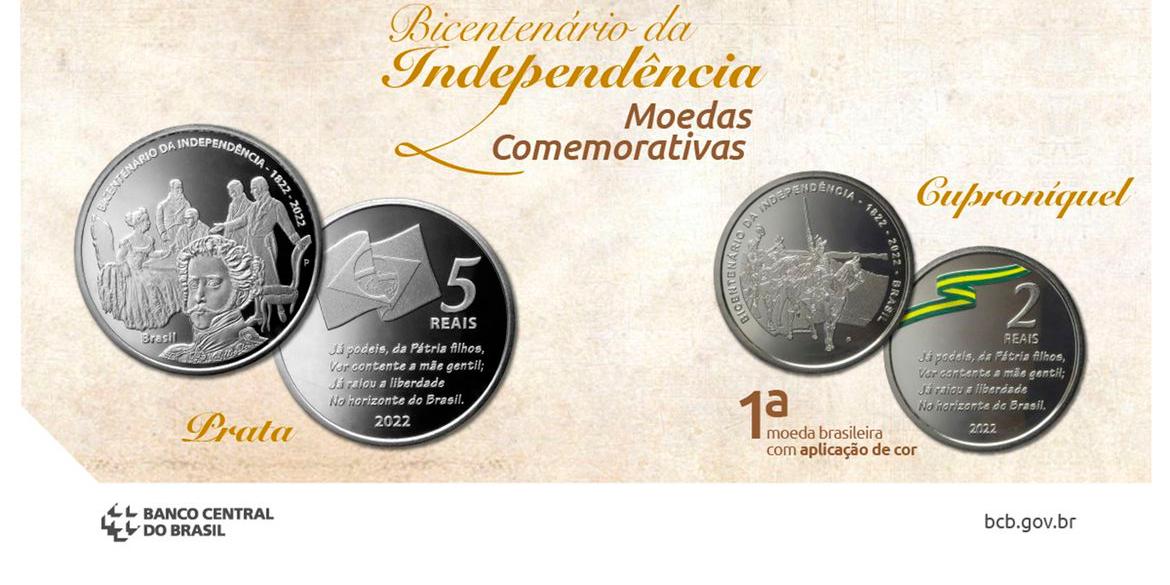 A moeda comemorativa de R$ 5, de prata, custa R$ 420, e a de valor de face de R$ 2, em cuproníquel, custa R$ 34 (Banco Central do Brasil / Divulgação)