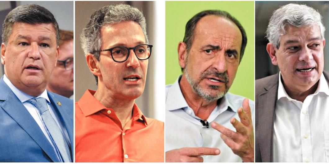 Os quatro principais nomes à disputa do governo de Minas estão definidos: Carlos Viana (PL), Romeu Zema (Novo), Alexandre Kalil (PSD) e Marcus Pestana (PSDB) (Montagem Hoje em Dia)