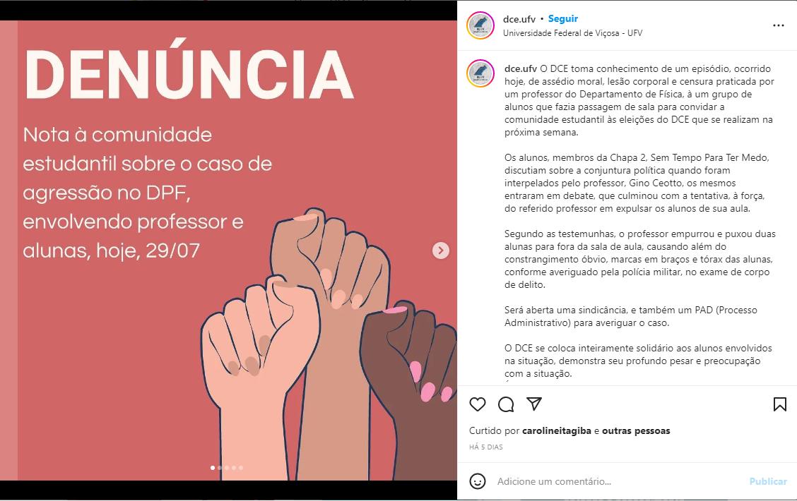 (Instagram / dce.ufv / Reprodução)