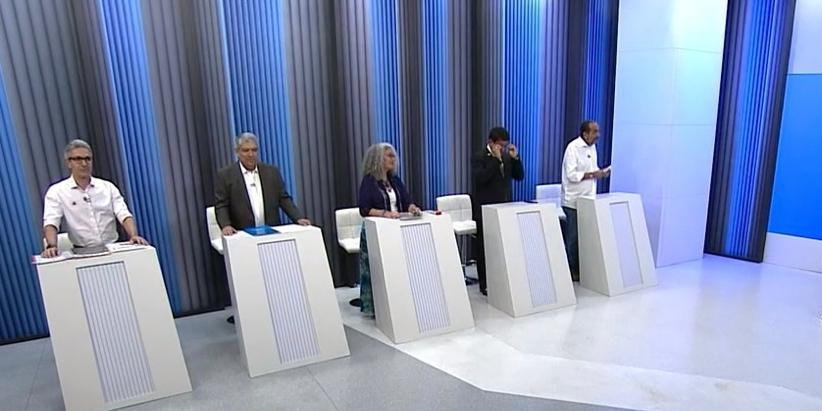 Cinco candidatos ao governo de Minas participaram do último debate antes do 1º turno das eleições (TV Globo / Reprodução)