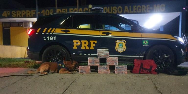 25 Kg de maconha foram localizados na bagagem de um passageiro com ajuda de cães farejadores da PRF 