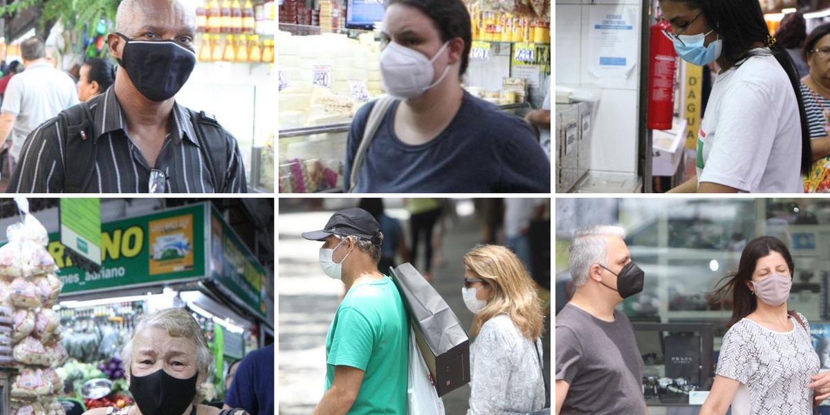 Seja em locais fechados ou mesmo em ambientes abertos, moradores de BH têm retomado uso das máscaras (Lucas Prates e Valéria Marques)