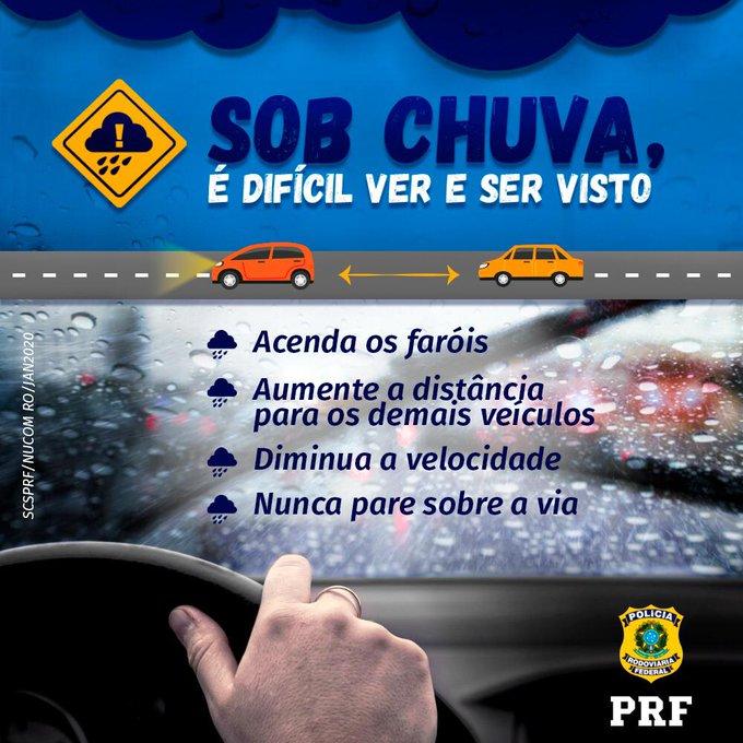 Polícia Rodoviária Federal divulga alerta com dicas para motoristas que dirigem na chuva (PRF / Divulgação)