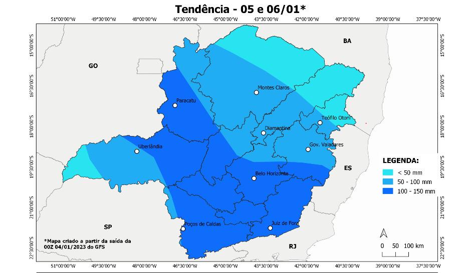 As regiões Central, Zona da Mata e Campo das Vertentes de Minas podem receber chuvas intensas até sexta (Cedec / Divulgação)