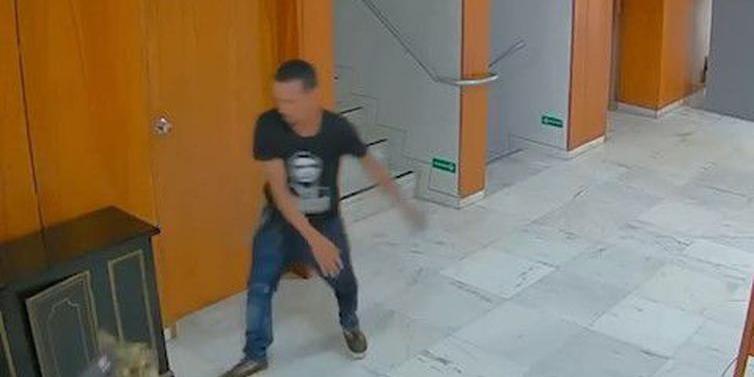 Frame de vídeo de câmera de segurança mostrando vândalo em ação no Palácio do Planalto (Reprodução/ TV Brasil)