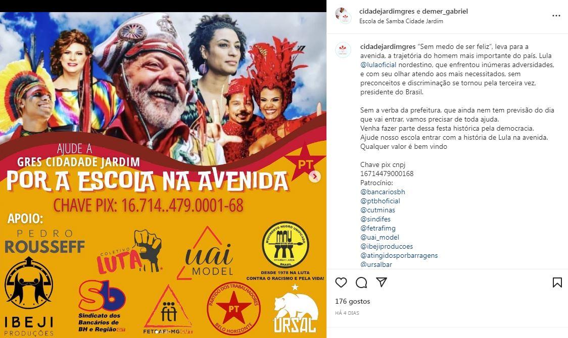 Escola de samba tem usado as redes sociais para tentar arrecadar verbas para o desfile (Reprodução/redes Sociais)