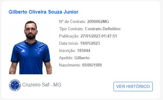Gilberto registrado no BID da CBF