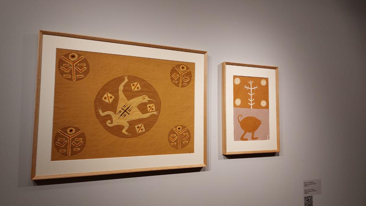 Tela de Maria Lira Marques traz temática indígena para a exposição (Rodrigo de Oliveira/Hoje em Dia)