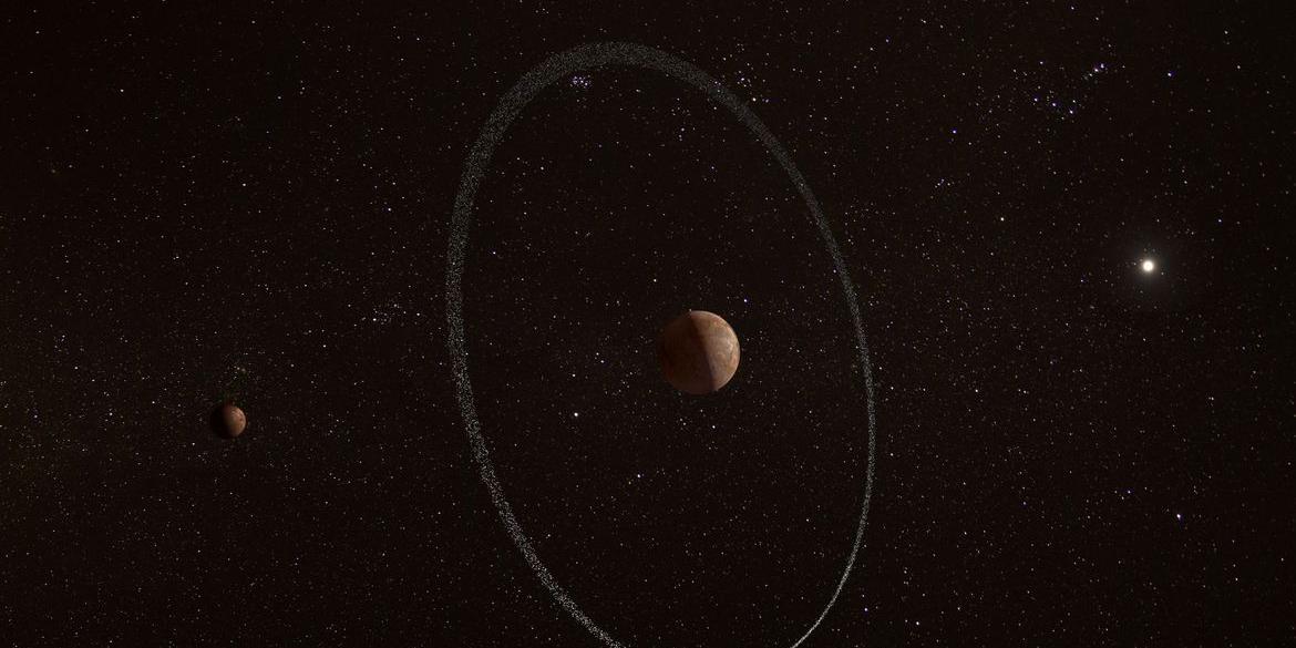 Representação artística do anel em torno do planeta anão do sistema solar (ESA / Dovulgação)