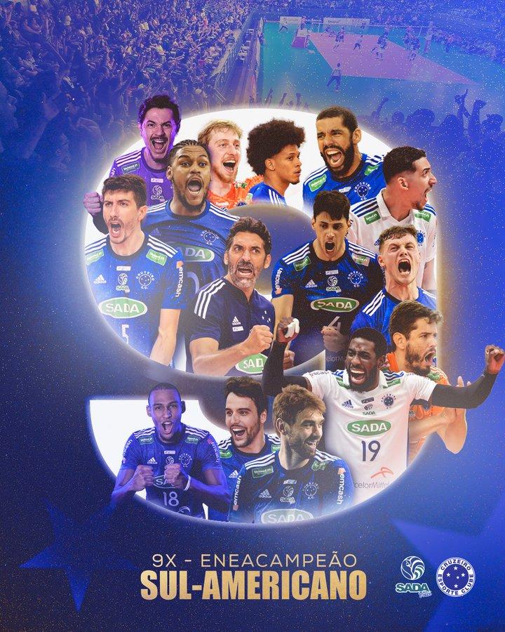 Sada Cruzeiro campeão pela nona vez do Sul-Americano de Vôlei (Reprodução / redes sociais)