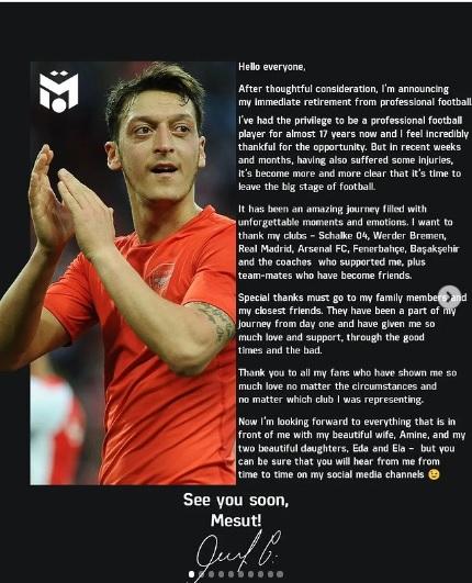 Meia Özil se aposenta aos 34 anos (Reprodução / Instagram Oficial Özil)