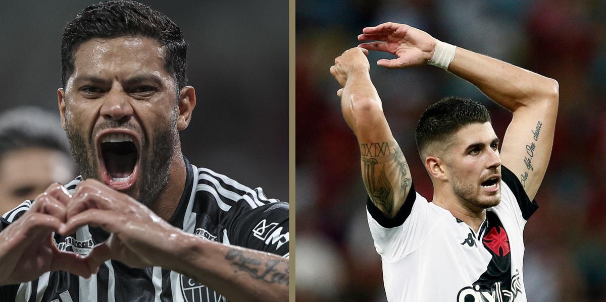 Artilheiros dos clubes, Hulk e Pedro Raul são as esperanças de gols neste sábado (Pedro Souza/Atlético - Daniel Ramalho/Vasco)