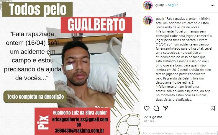 Gualberto pede ajuda virtual para não fazer cirurgia (Reprodução /Instagram Gualberto)