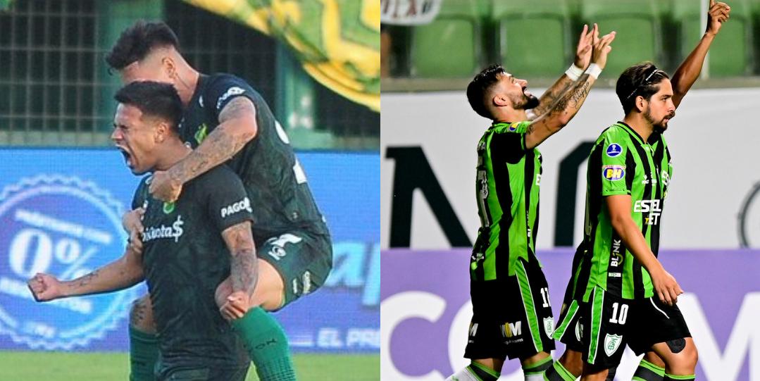 América vai em busca da segunda vitória na Sul-Americana (Montagem: Reprodução Twitter Defensa y Justicia / Mourão Panda - América)