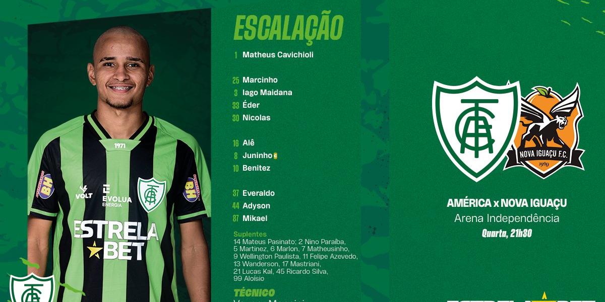 América definido para o duelo contra o Nova Iguaçu (Reprodução / Twitter América)