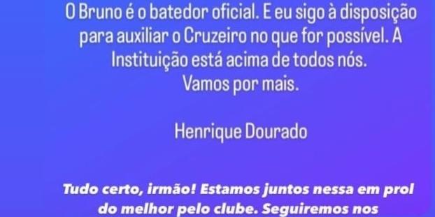 Bruno e Dourado usam as redes sociais para se desculparem sobre lance de pênalti contra o Flu (Reprodução / Instagram Bruno Rodrigues)