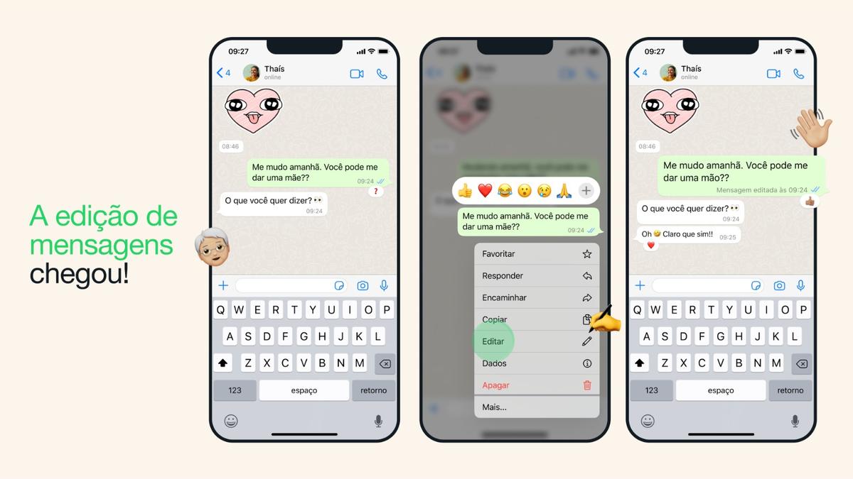 WhatsApp anuncia que mensagens enviadas poderão ser editadas (WhatsApp / Reprodução)