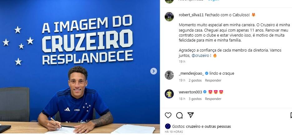 Robert comemora a renovação do contrato com o Cruzeiro (Reprodução / Instagram Robert)