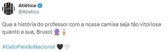Atlético comenta post de Ronaldinho Gaúcho (Reprodução / Twitter Ronaldinho Gaúcho)