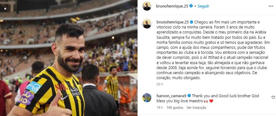 Bruno Henrique pode reforçar o Cruzeiro em 2023 (Reprodução / Instagram Bruno Henrique)