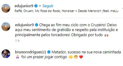 Bruno Rodrigues posta mensagem em despedida de Edu (Reprodução / Instagram Edu)