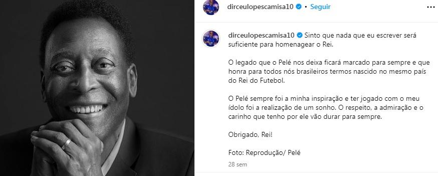 Dirceu presta homenagem a Pelé (Reprodução / Instagram Dirceu Lopes)