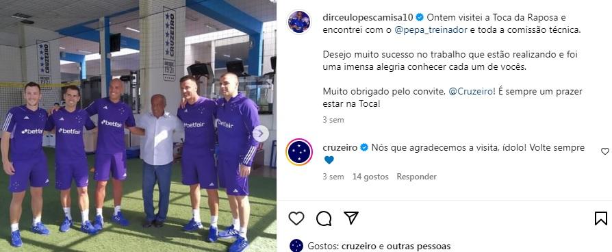 Dirceu conhece Pepa e a nova comissão técnica do Cruzeiro (Reprodução / Instagram Dirceu Lopes)
